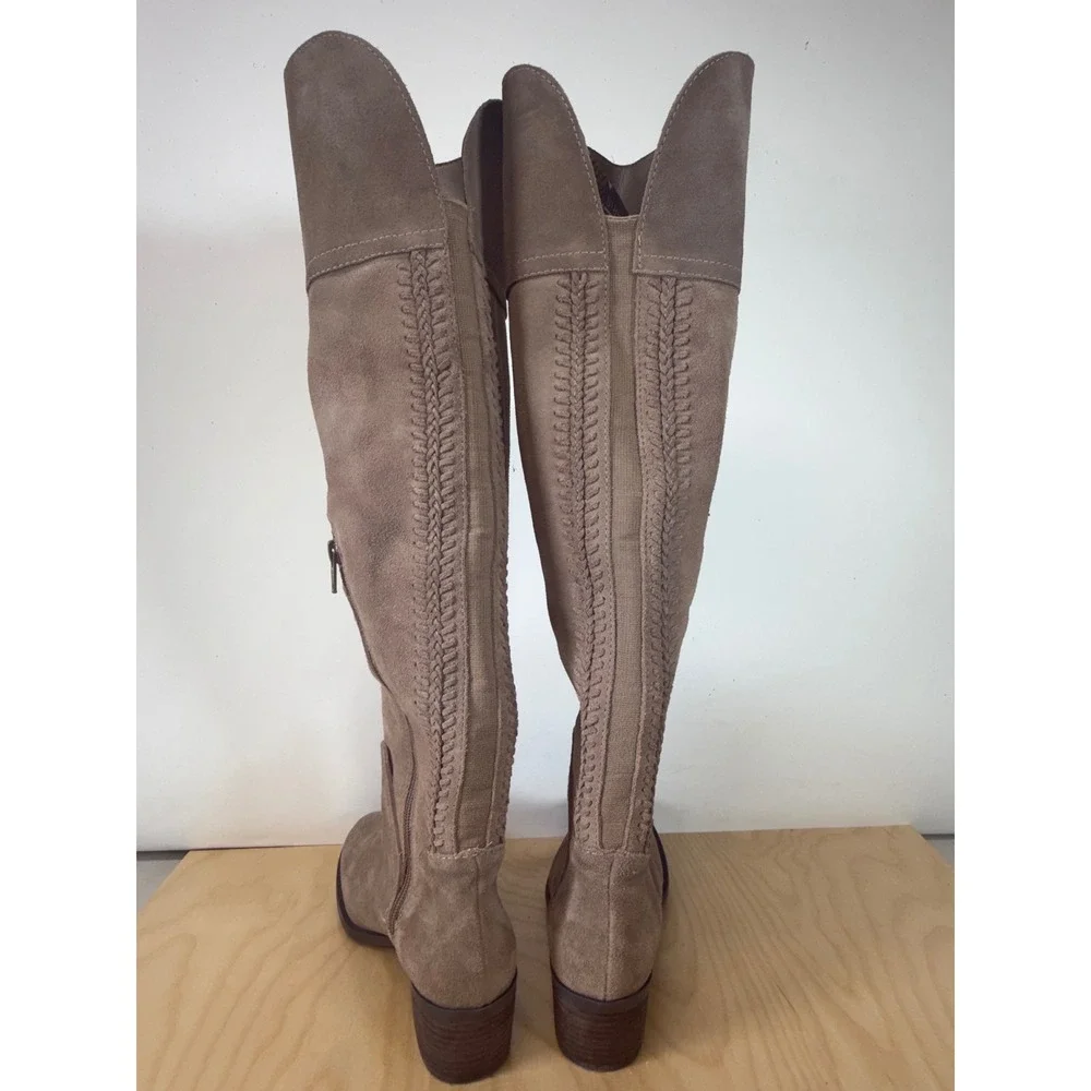 Vince Camuto Suede Over the Knee Boots Braided Detail‎ Size 6 Taupe Brown